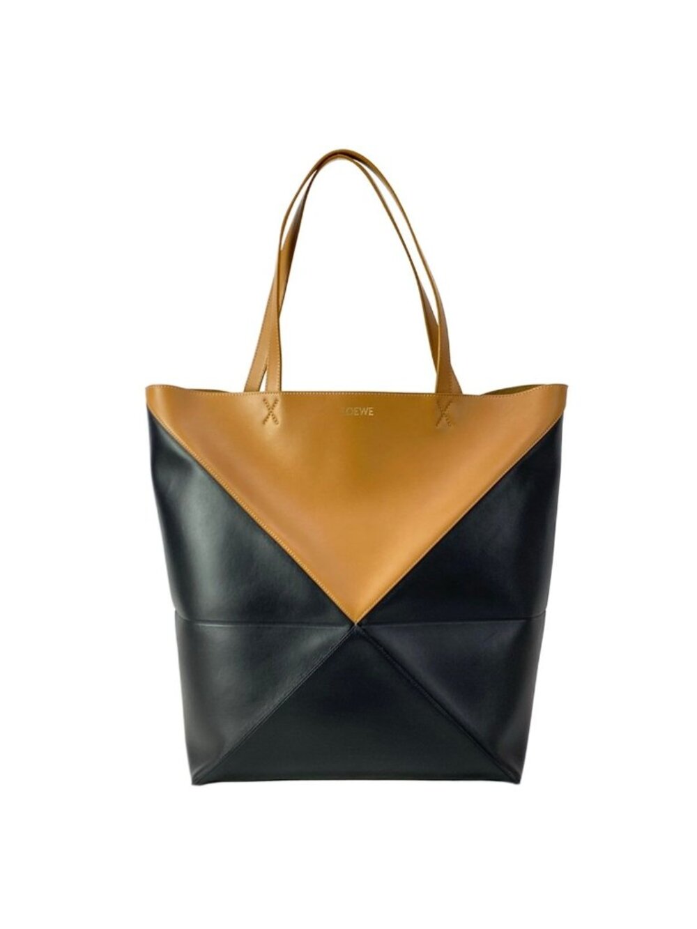 Loewe Tote Puzzle Fold Large Black Brown Warm Desert Leather